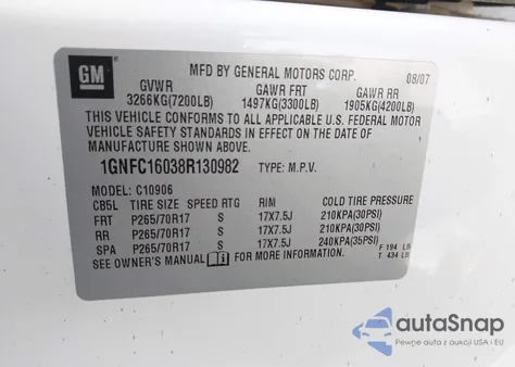 2008 Chevrolet Suburban 1500 Lt z USA, uszkodzony, nr VIN 1GNFC16038R130982